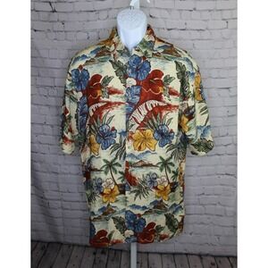 Campia Moda Button Up Shirt Men's Size Medium Hawaiian Tropical 100% Rayon EUC